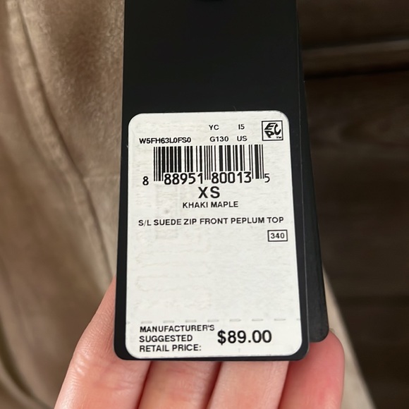 Guess faux suede peplum zip up top XS - Picture 4 of 5